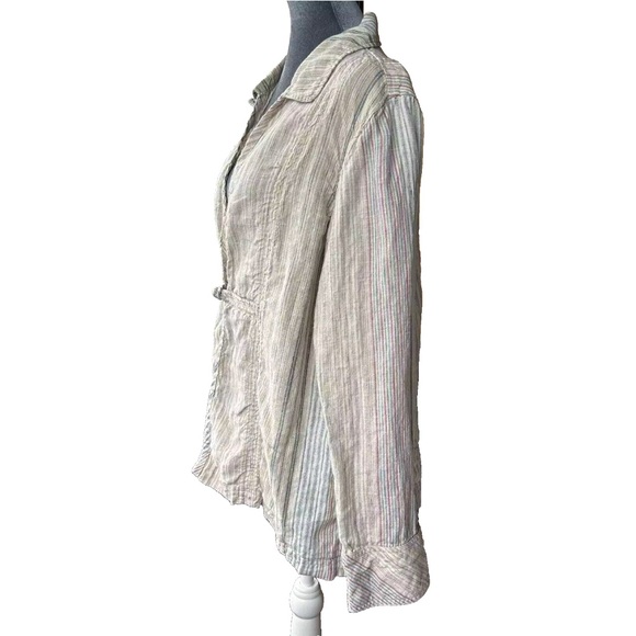 The Territory Ahead Linen Long Sleeve Blazer Womens Size XL Striped Lagenlook - Picture 5 of 13